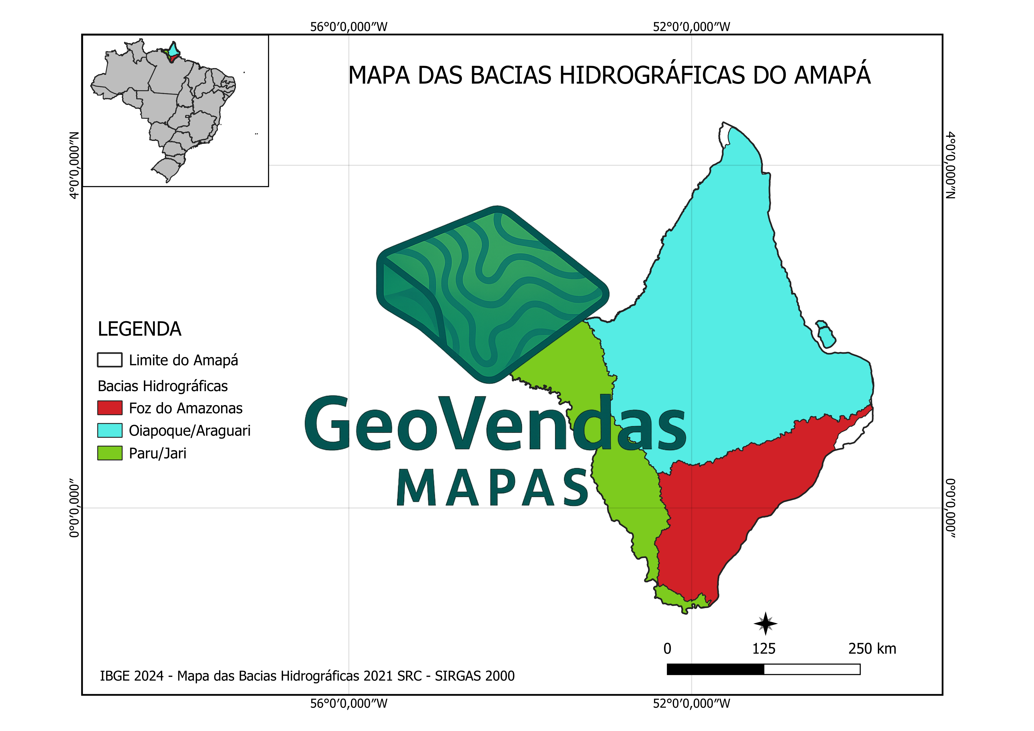 Mapa das Bacias hidrográficas do Amapá
